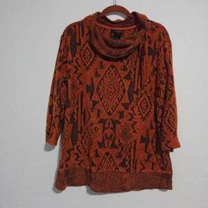 Ali Miles Southwestern Aztec Print Cowl Neck 3/4 Sleeve Top size M Artsy Boho